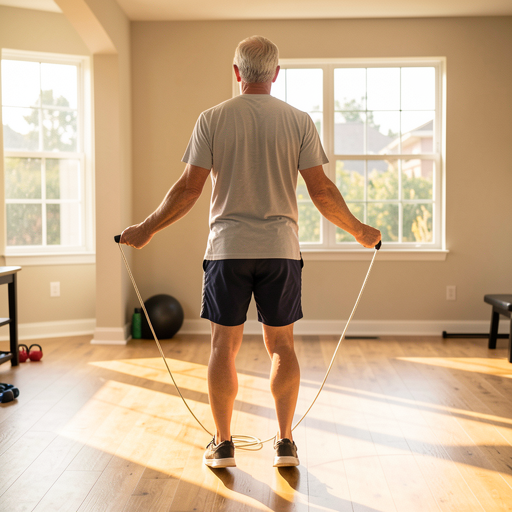 man jumping rope home gym