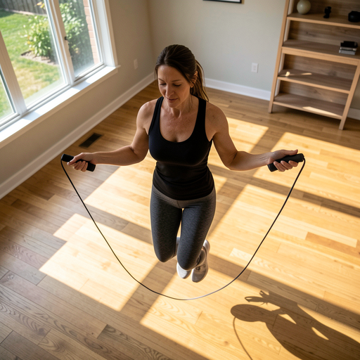 woman jumping rope home gym
